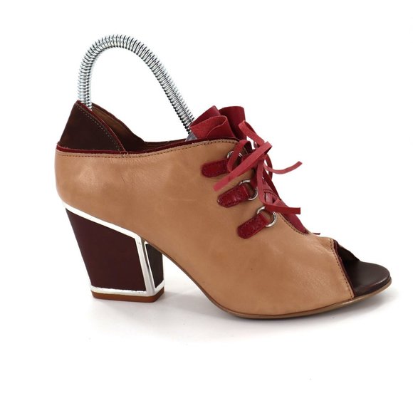 Klub Nico Shoes - Klub Nico Womens Unique Peep Toe Retro Shoes Size 6 Leather Made in Brazil